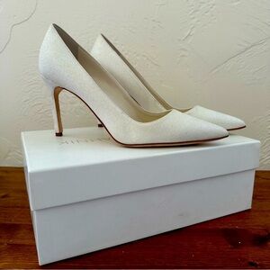 White Glitter Manolo Blahnik Pumps Heels Wedding Bridal